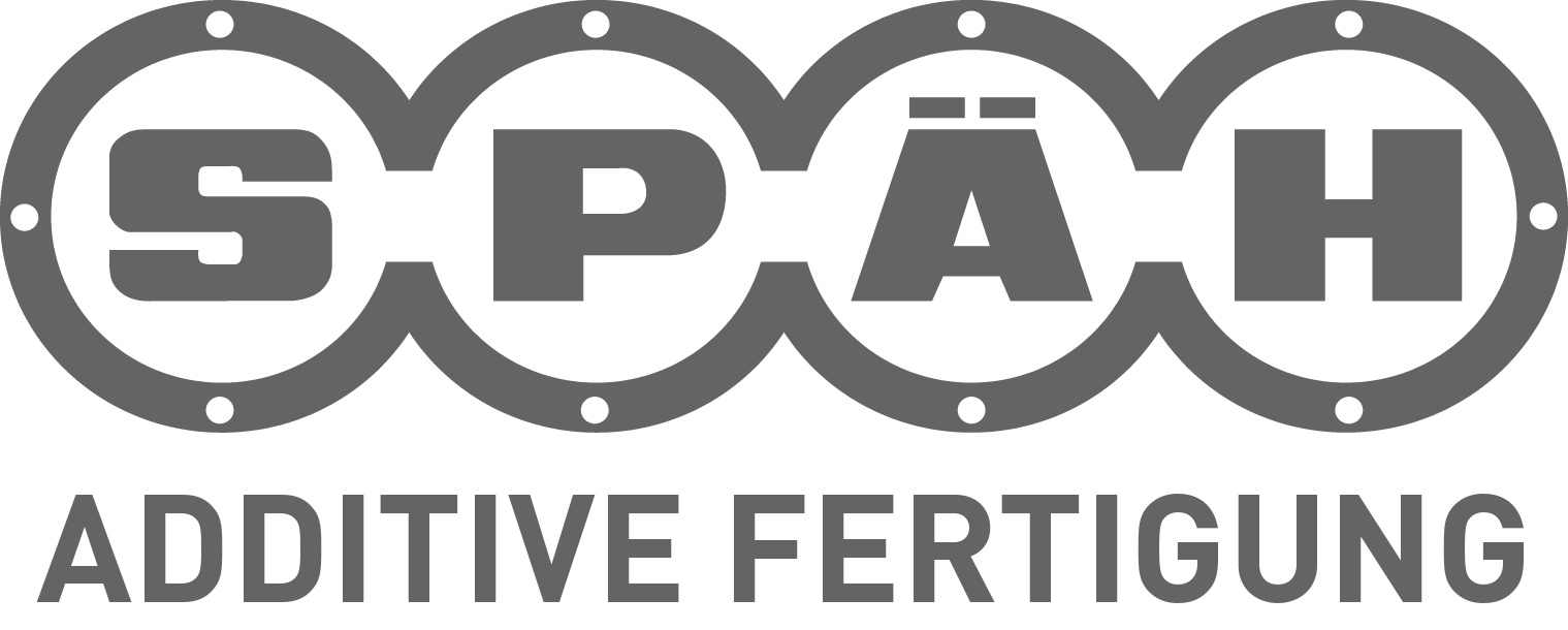 Dieses Logo der Firma SPÄH ist in grau gehalten und trägt den Zusatz „ADDITIVE FERTIGUNG“.