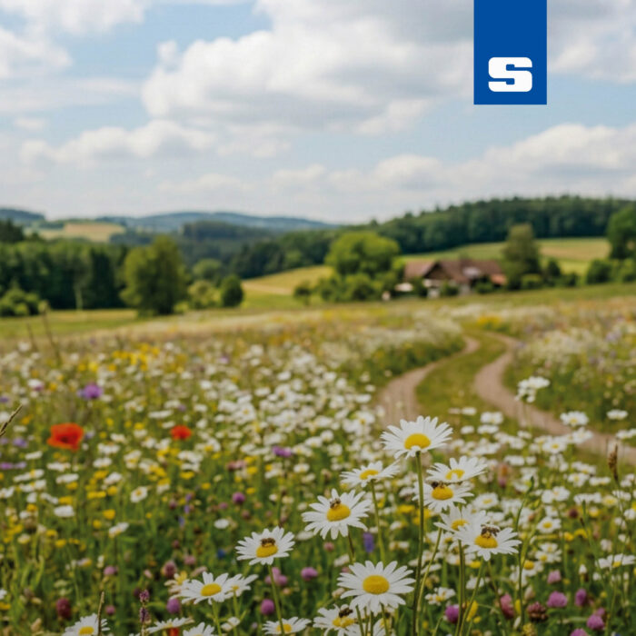 http://Bild%20einer%20Blumenwiese%20auf%20dem%20Feld.%20Im%20Fordergrund%20sieht%20man%20wie%20Bienen%20auf%20Blumen%20landen.